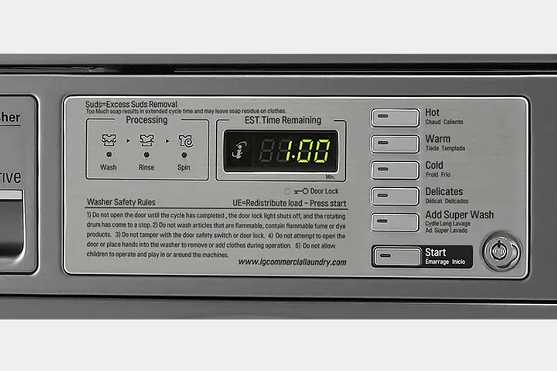 Panel de Control de Acero · Lavadora y secadora comercial apilable LG Giant-C+