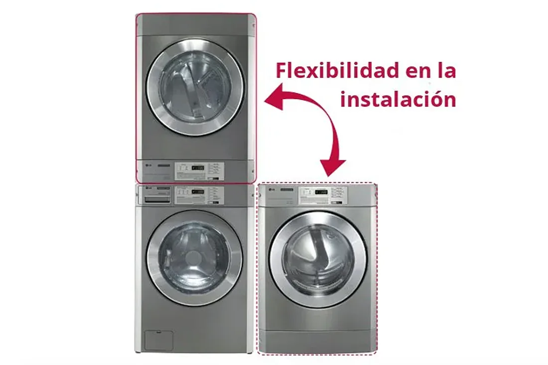 Flexibilidad en la Instalación · Lavadora y secadora comercial apilable LG Giant-C+