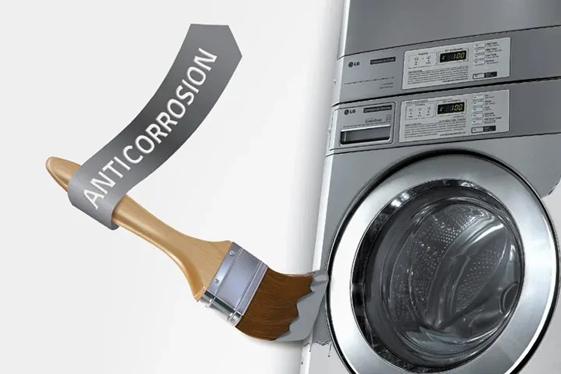Recubrimiento de Primera Calidad · Lavadora y secadora comercial apilable LG Giant-C+